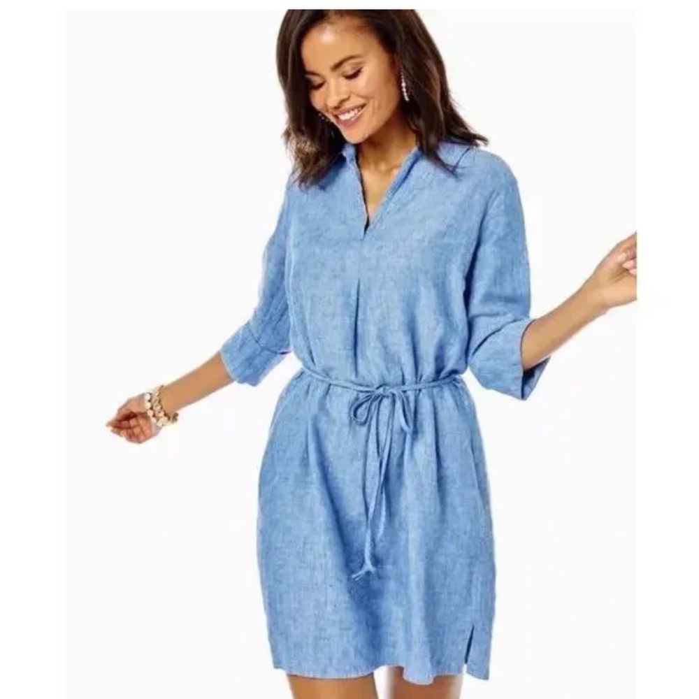 Lilly Pulitzer Linen Tunic Beckon Blue x Sea Salt Blue Dress Size S